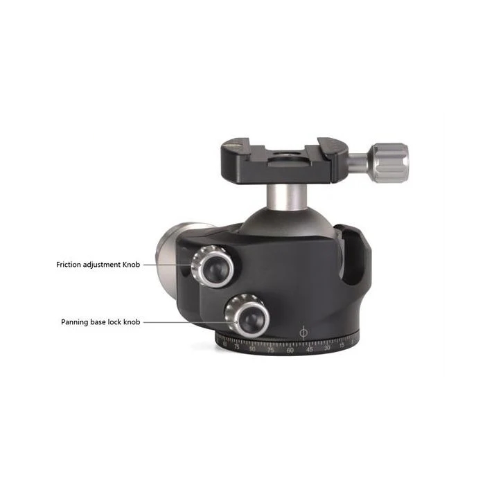 Leofoto LH Series LH-55 55mm Low Center of Gravity Ball Head and QP-70N QR Plate - Max Load 25kg