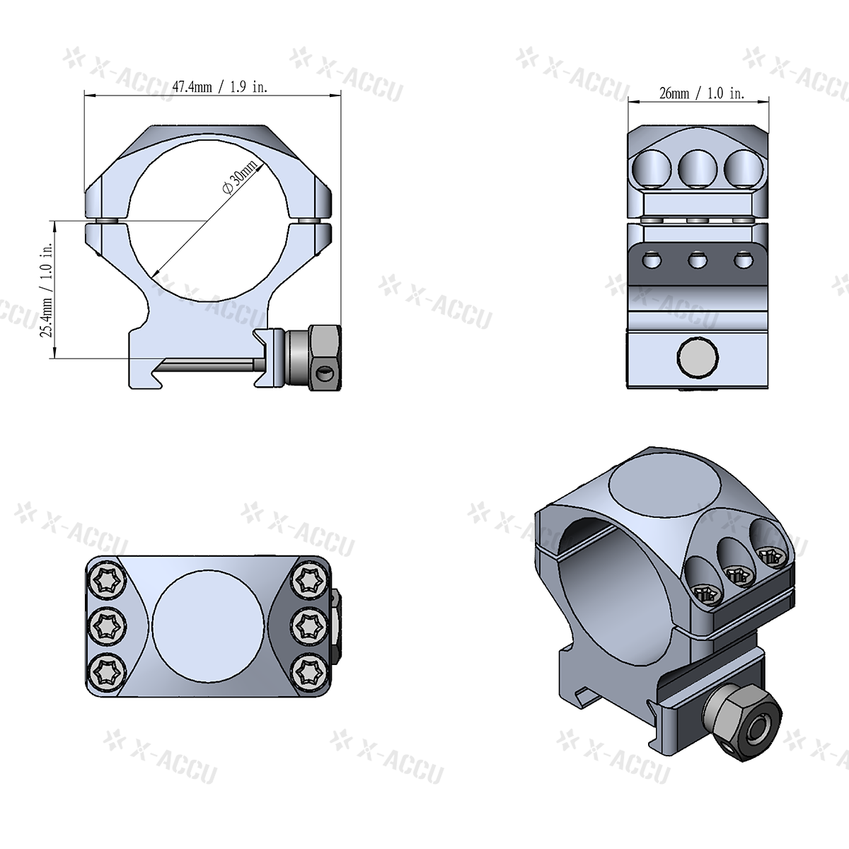 Vector Optics X-Accu 30mm Heavy Duty Low Picatinny Rings