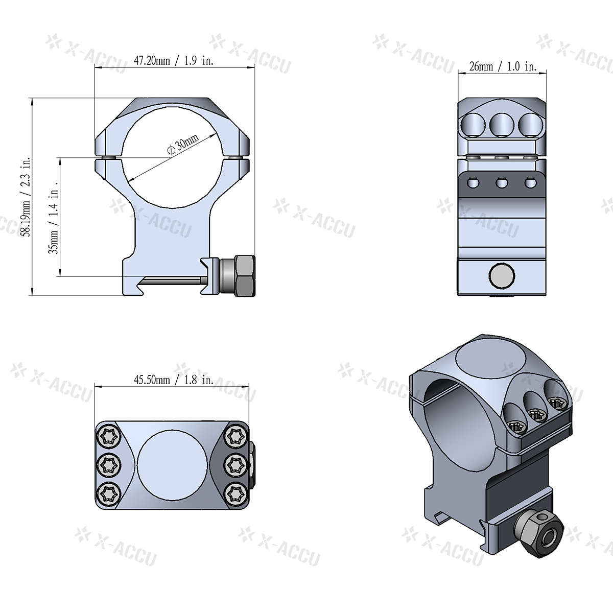 Vector Optics X-Accu 30mm Heavy Duty Medium Picatinny Rings