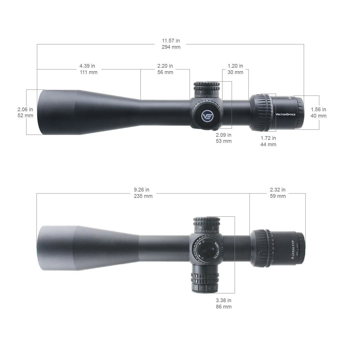 Vector Veryon 6-24x44 Illuminated Side Focus Super Compact FFP Rifle Scope - Free mounts