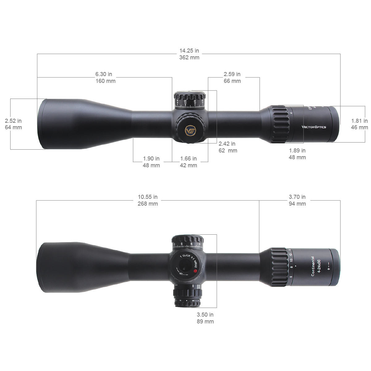 Vector Optics Continental 4-24x56 34mm FFP Illuminated Ranging VEC-MBR 0.1 MRAD Rifle Scope