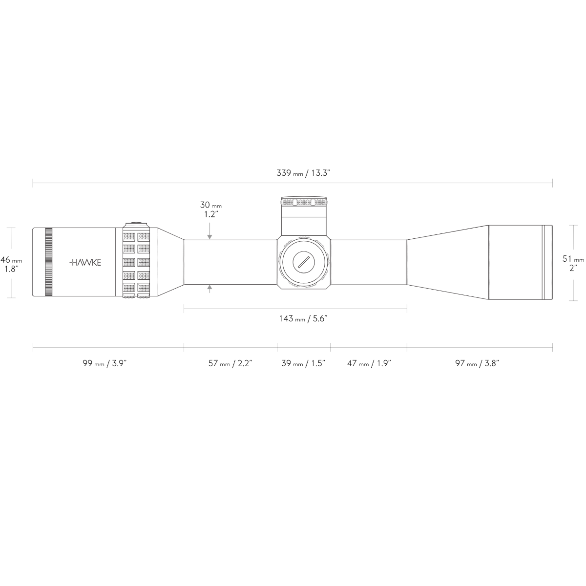 Hawke Sidewinder 30 SF 6.5-20x44 20x Half Mil IR Rifle Scope 
