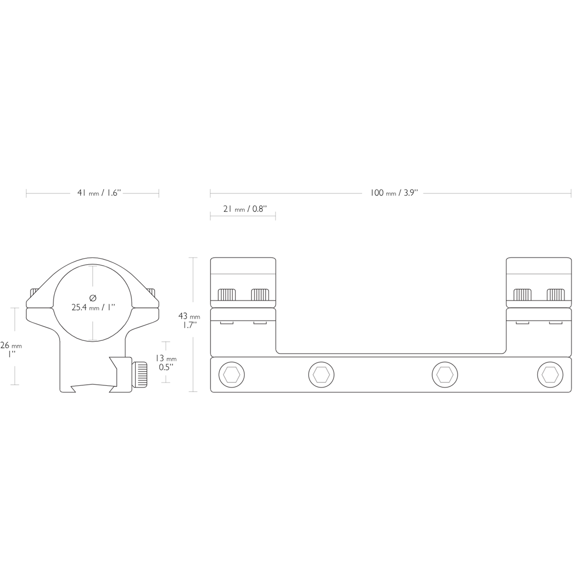Hawke Match Mount 1" 1 Piece 9-11mm Scope Rings - Medium