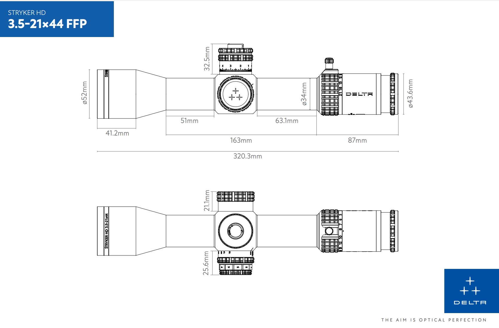 Delta Optical Stryker  HD 3.5-21x44 FFP 0.1 MRAD DPRC-1 Side Focus Rifle Scope
