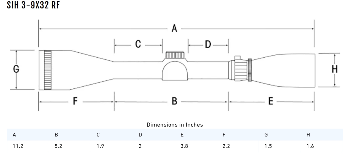 Sightron SIH Rimfire 3-9x32 SFP Non IR Crosshair 1/4MOA 1" Rifle Scope