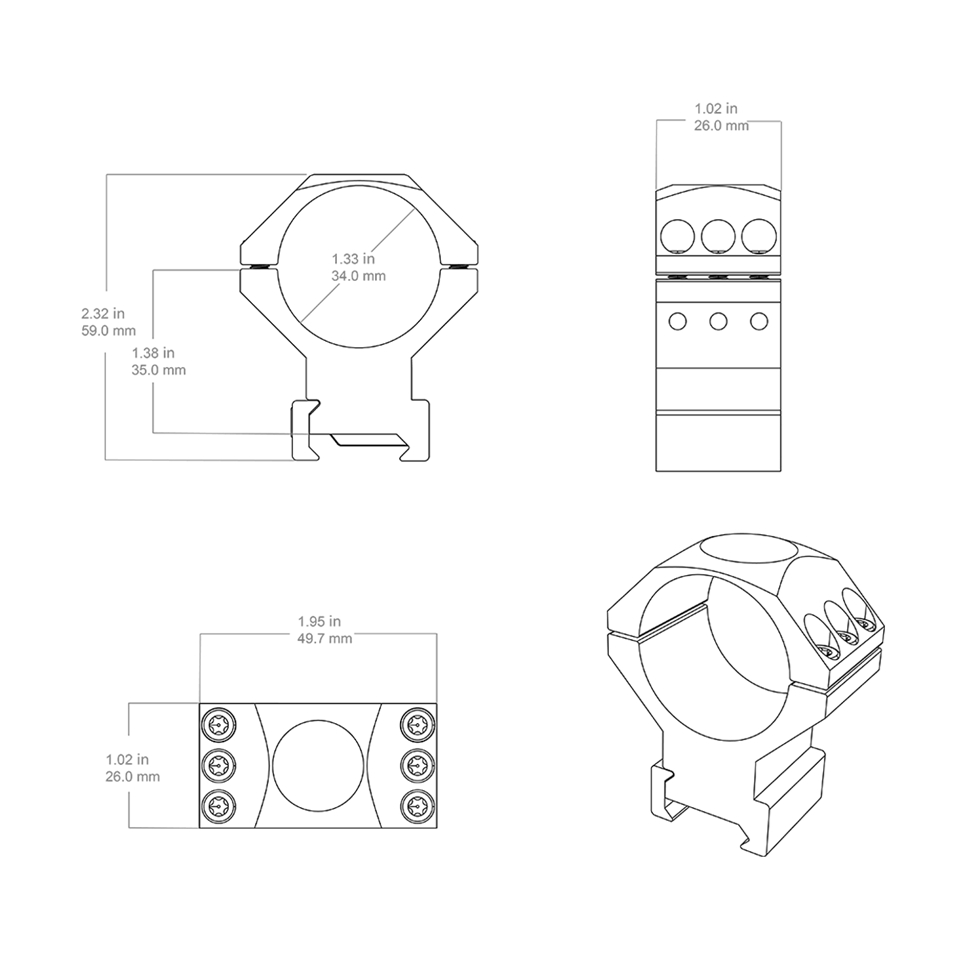 Vector Optics 34mm X-ACCU Scope Rings - Medium