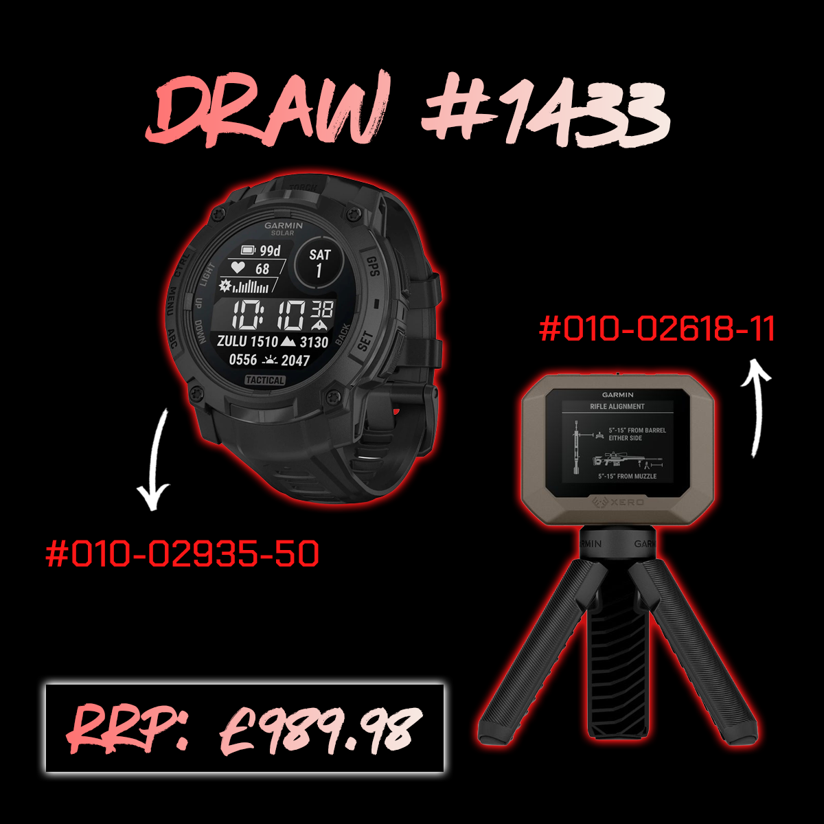 WIN A BUNDLE: Garmin Xero C1 Pro Chronograph + Garmin Instinct 3 Tactical Edition 50mm Smart Watch with Solar Charging and GPS