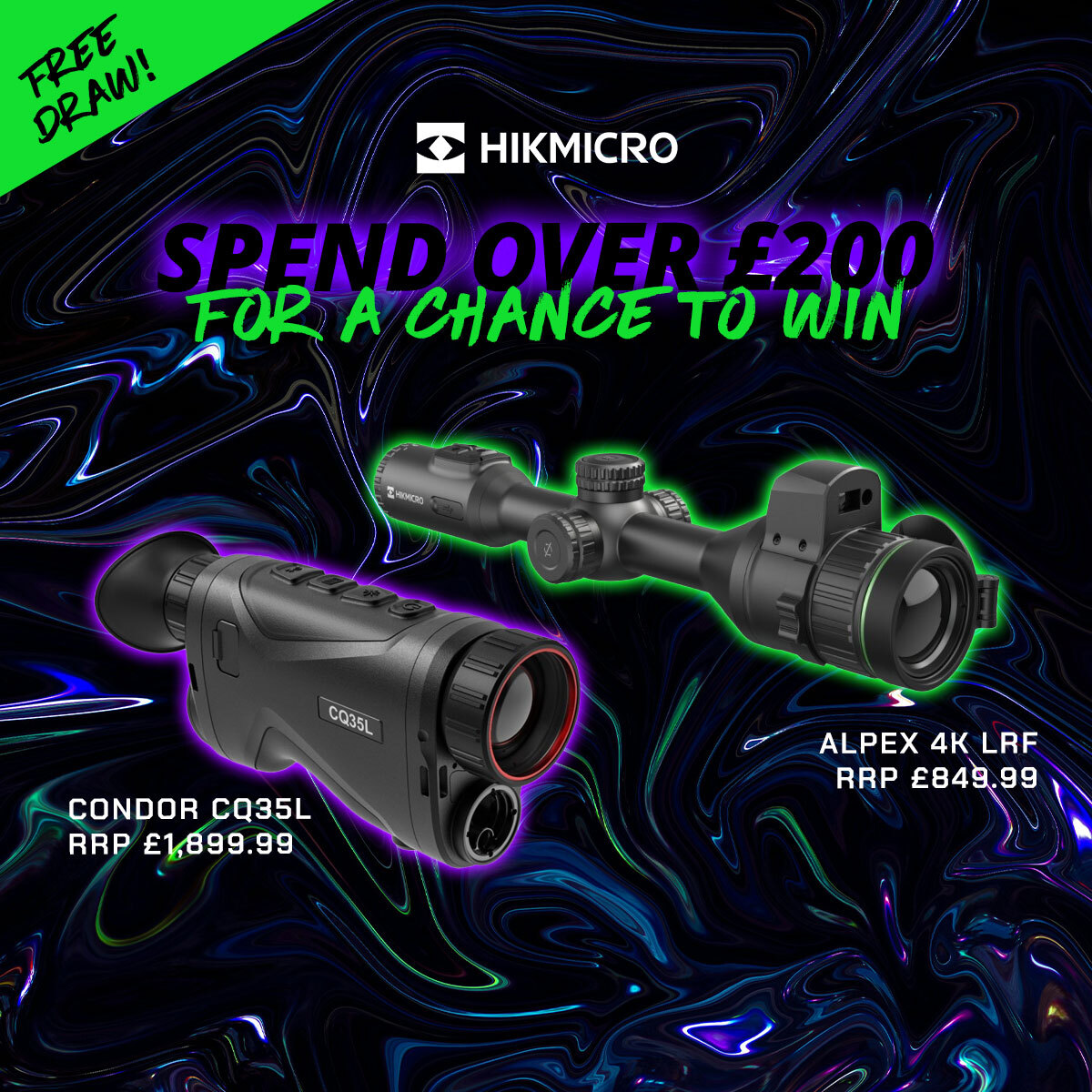 **SEE DESCRIPTION** WIN A: HIKMICRO Alpex 4K A50EL LRF Digital Day & Night Rifle Scope w/ Ballistics Calculator + Condor Pro CQ35L LRF Thermal Monocular