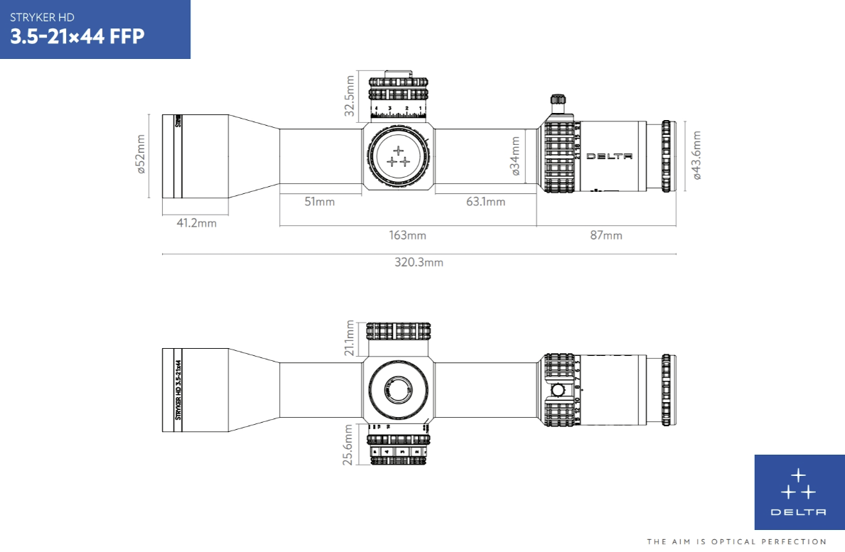 Delta Optical Stryker HD 3.5-21x44 FFP IR DLR-3 0.1MRAD 34mm Rifle Scope