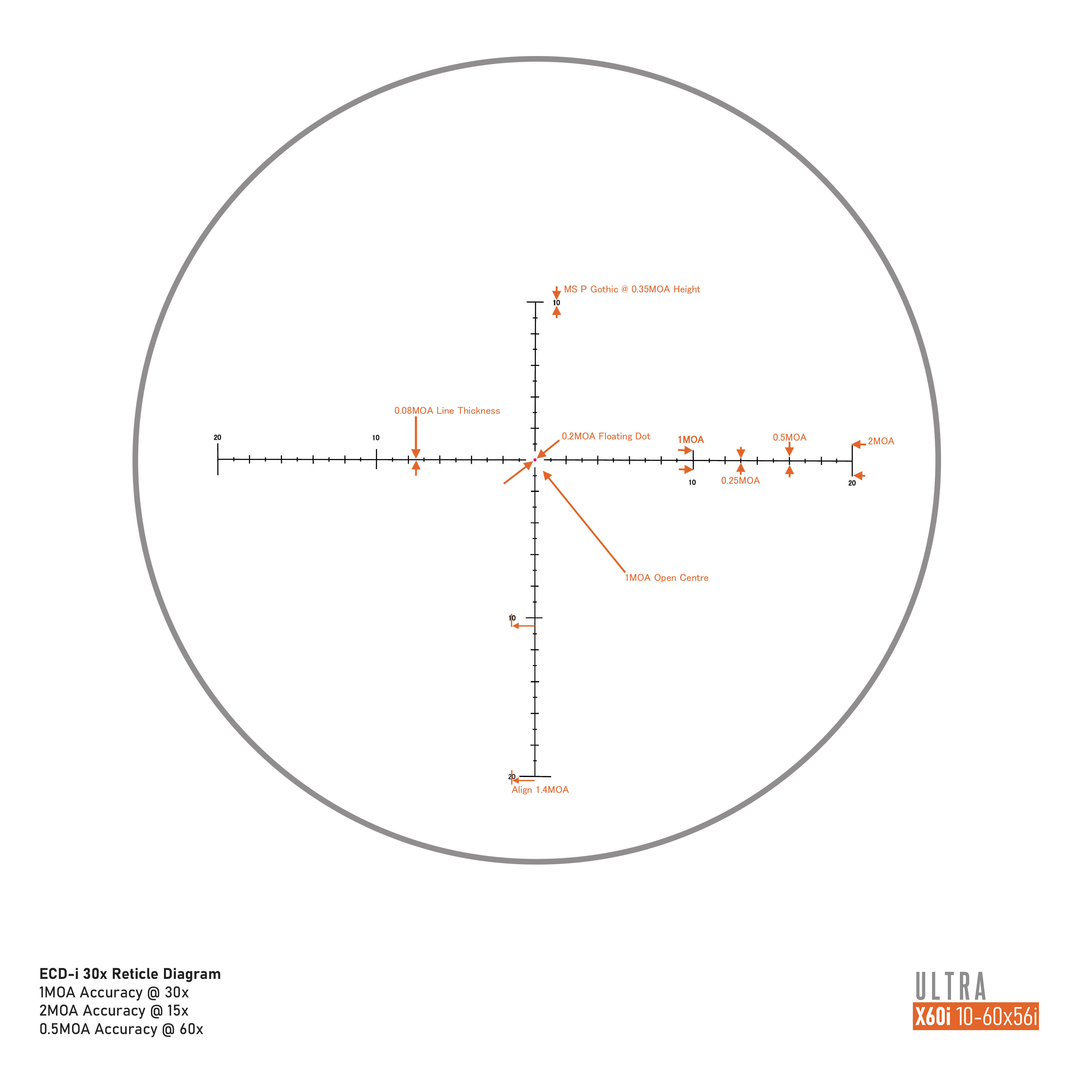Falcon Optics X60i Ultra X60iA 10-60x56i ED SFP IR ECDi 0.125MOA 34mm Rifle Scope