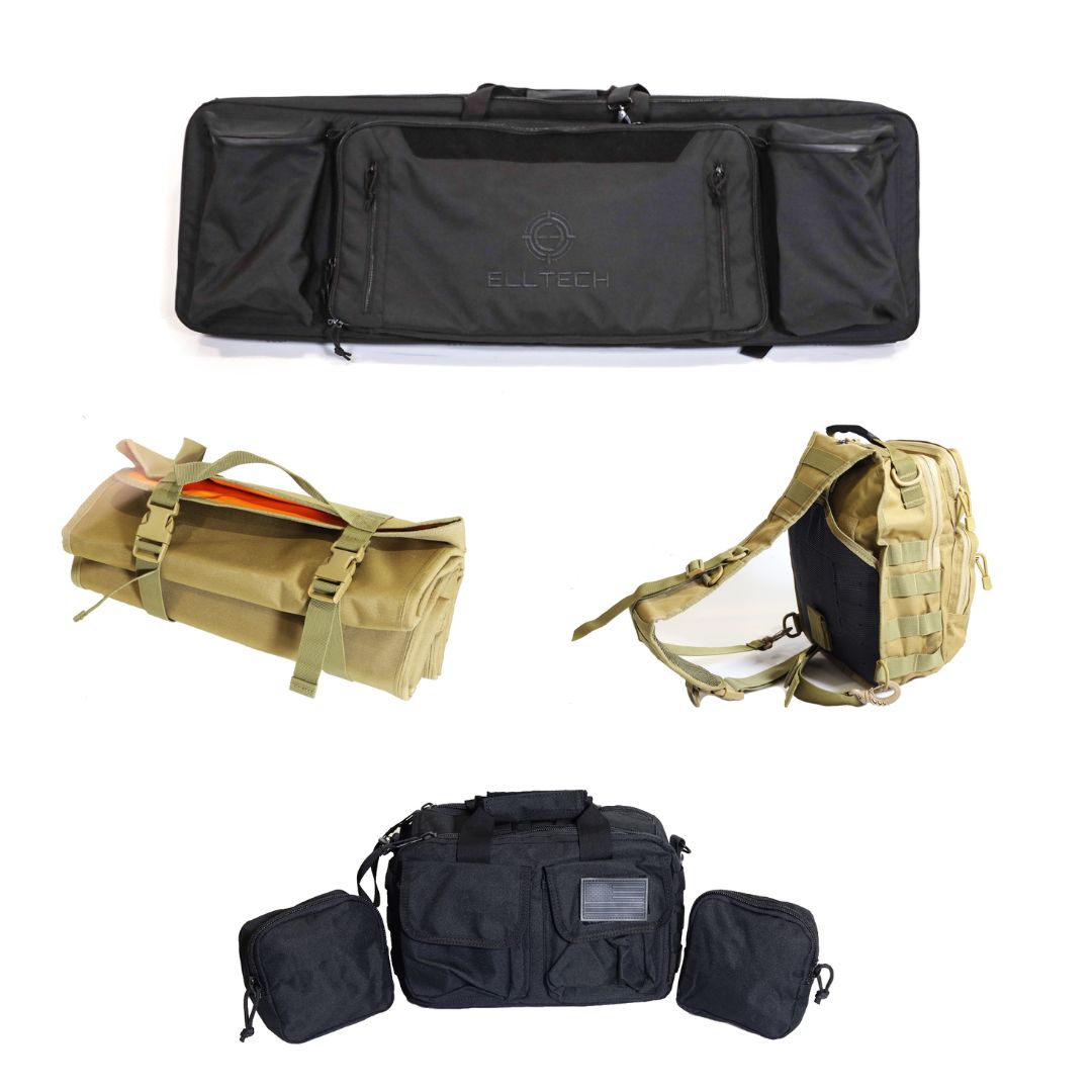WIN A: ELLTECH BUNDLE (Black Arida FT 48.5" Drag Bag & Rain Cover +  AXEL Tactical Crossbody Sling Bag + TERRAIN Roll up Shooting Mat + KURO Small Tactical Covert Range Bag & 2x Molle Pockets)