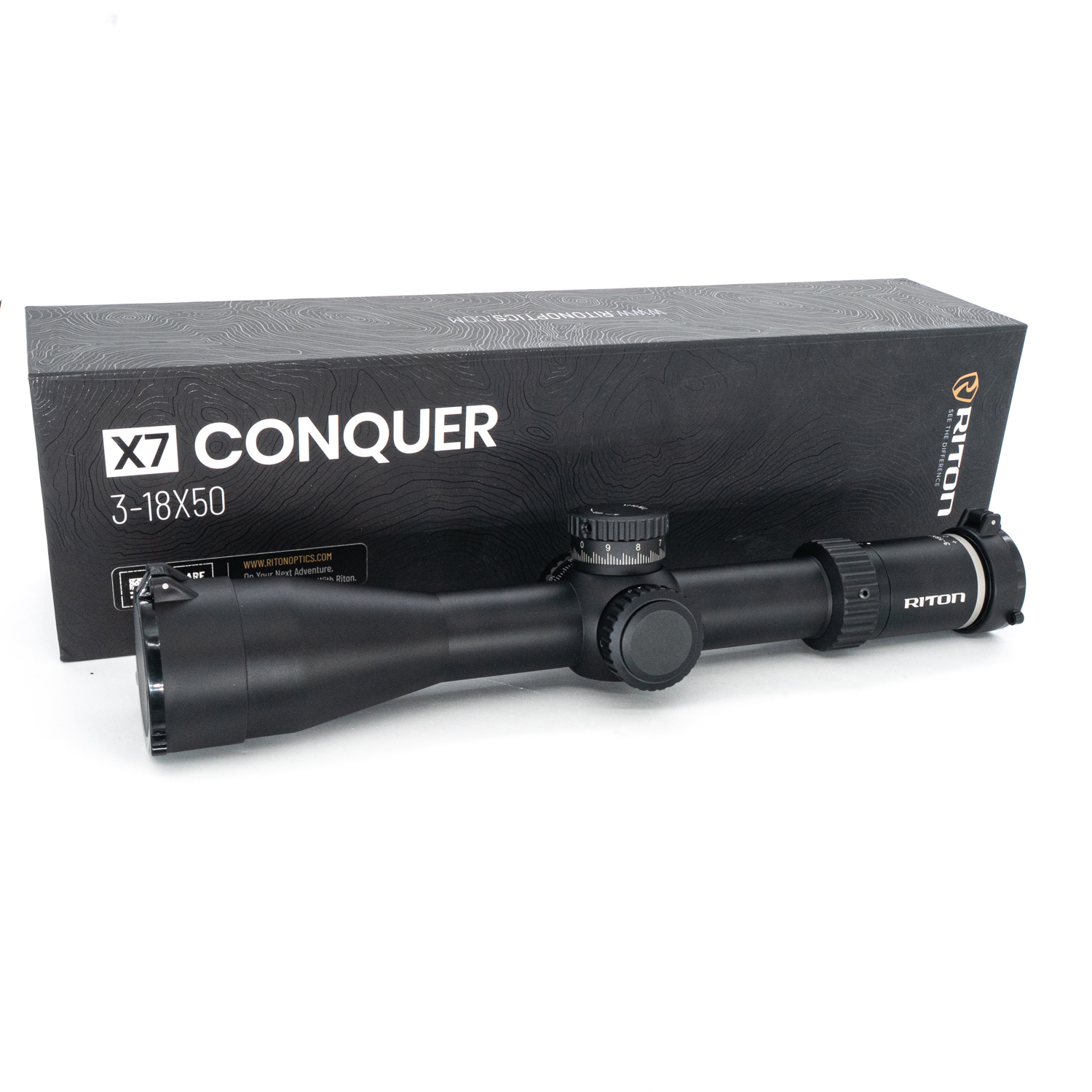 Ex-Demo Riton Conquer X7 3-18x50 HD/ED FFP Non Illuminated T3 Zero Stop 0.1 MRAD 34mm Rifle Scope - EXD25100