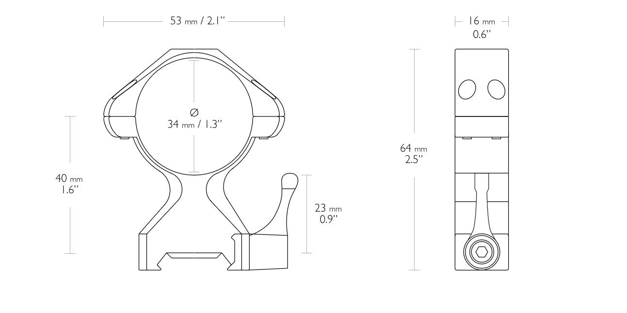 Hawke Precision Steel 34mm 2 Piece Weaver Scope Rings - High