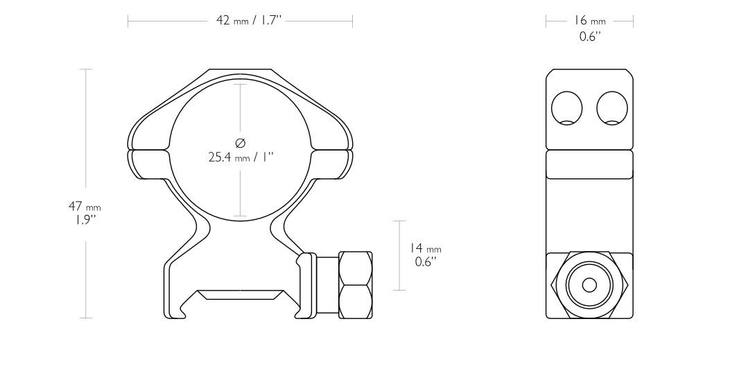 Hawke 1" High Steel Precision Weaver/Picatinny Rifle Scope Mount Rings 