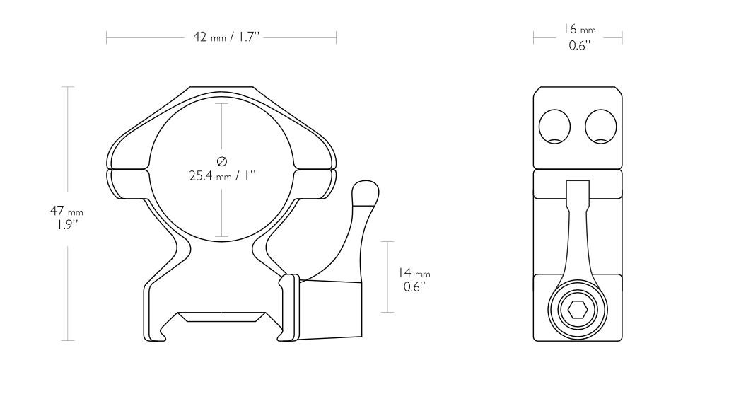 Hawke Precision Steel 1" 2 Piece Weaver QR Steel Scope Rings - High