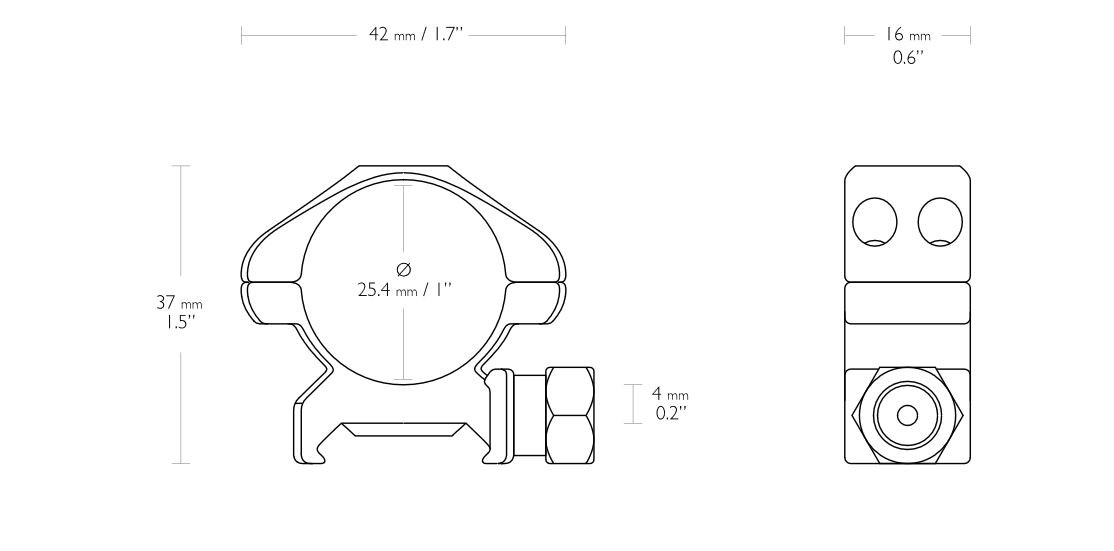 Hawke Precision Steel 1'' 2 Piece Weaver Scope Rings - Low