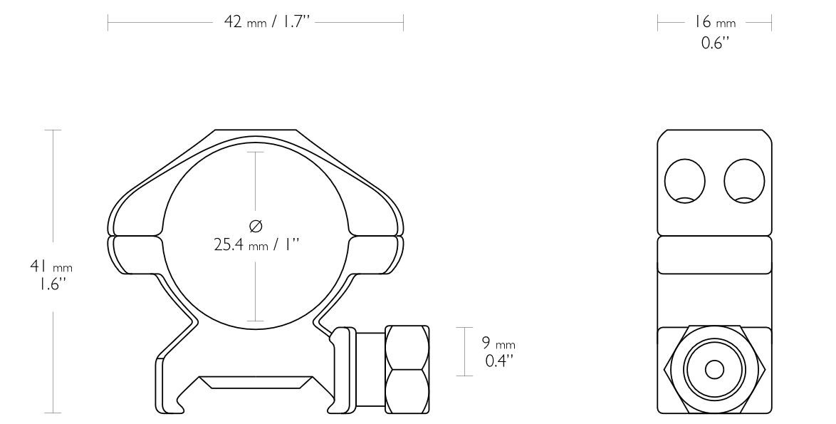 Hawke Precision Steel 1'' 2 Piece Weaver Scope Rings - Medium