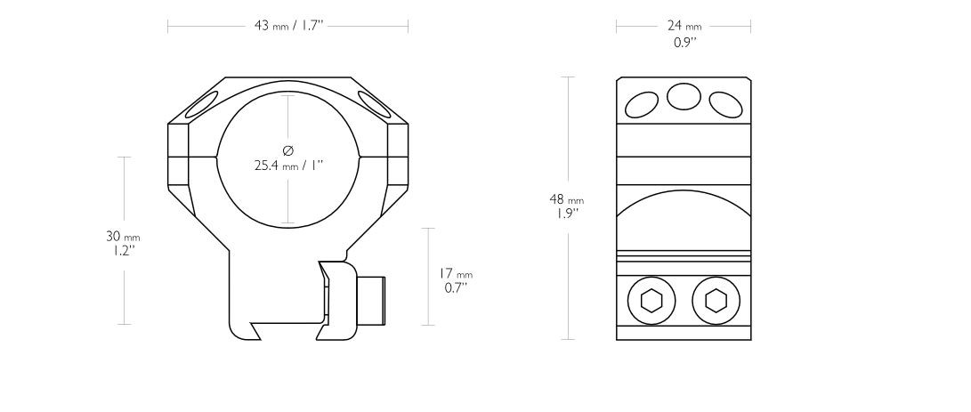 Hawke 1inch 2 Piece Tactical Match Mount 9-11mm - High
