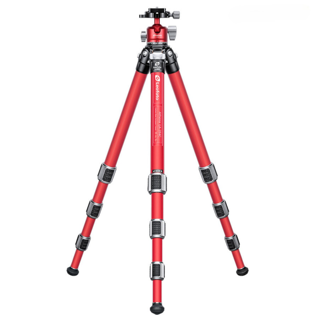 Leofoto Athena LA-284C 10 Layer Carbon Water, Sand Proof, Corrosion Resistant Titanium Feet RED Tripod with LH-30 RED Ball Head
