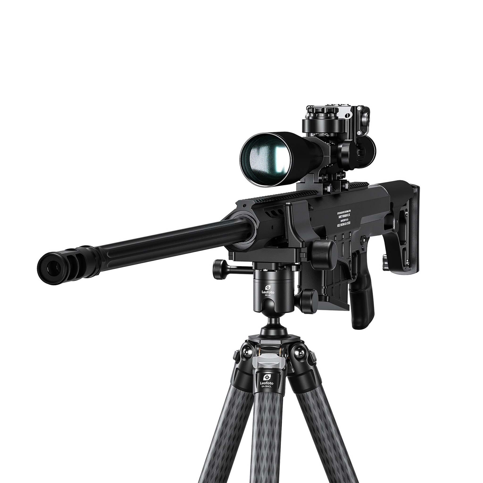 Leofoto SA Series TALL SA-364CL 10 Layer Carbon Tripod with MK-40 40mm Ballhead w/ 3 way locking and GS-3 Weapon Clamp Heavy Duty Support System -  Max load ; 20kg, Min 295mm to Max 1910mm