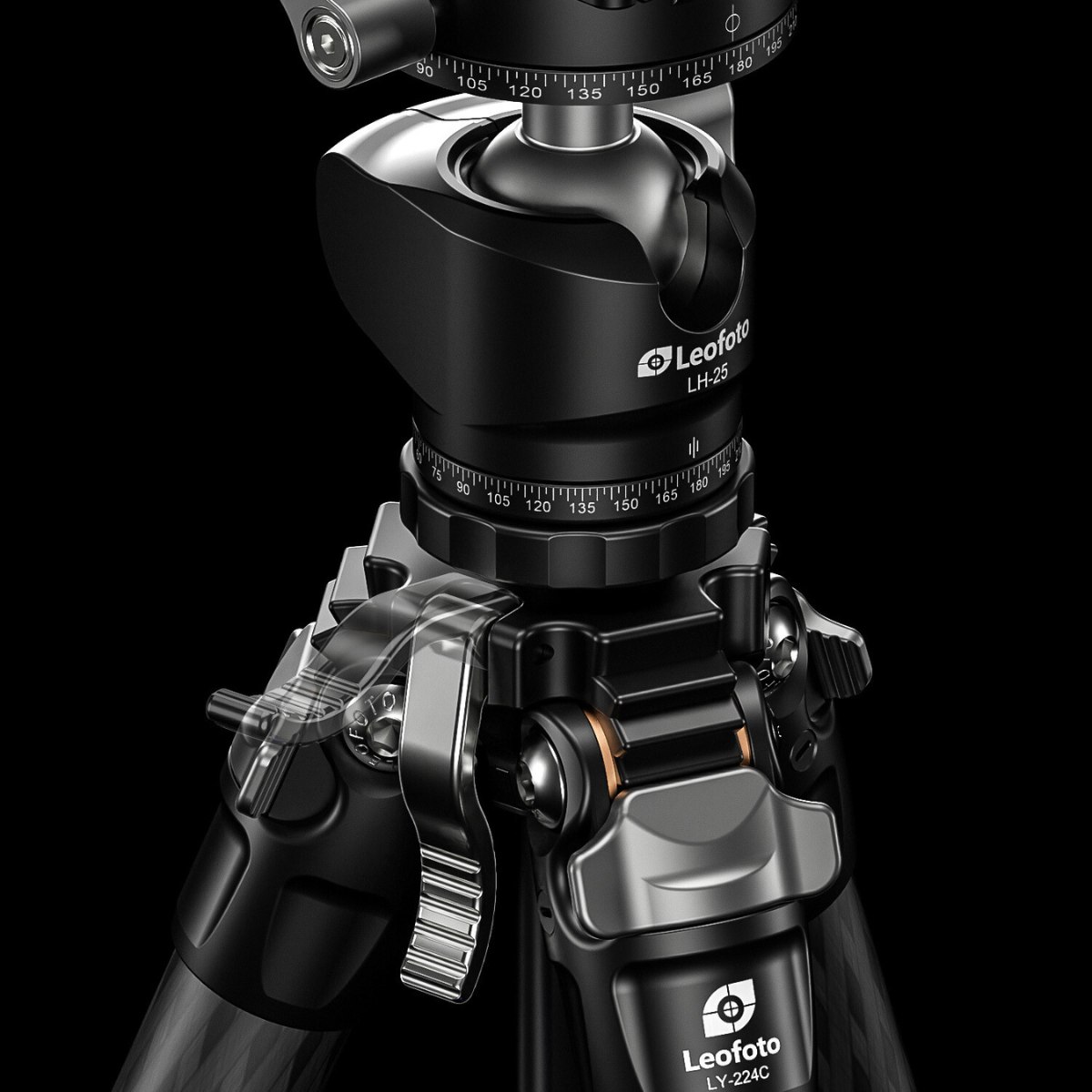 Leofoto BLACK MR.Y LY-224C 10 Layer Carbon Y Shaped Centre Tripod with LH-25 Ball Head