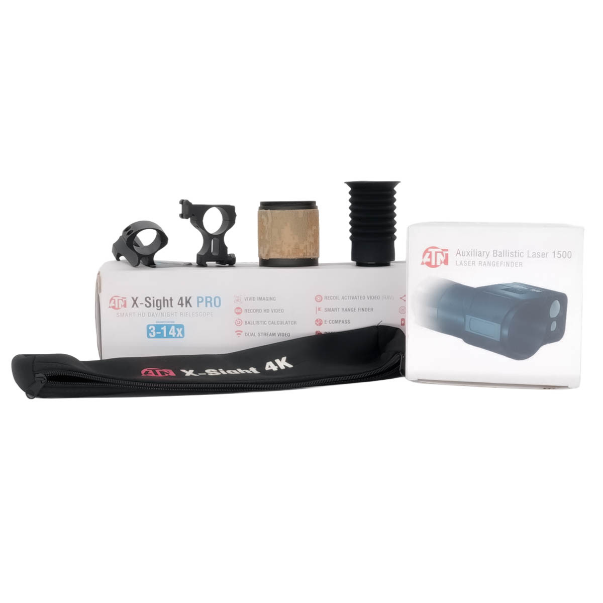 Pre-Owned ATN 4K PRO X-Sight 3-14x Ultra Digital Night Vision Day Scope & ATN AUXILIARY BALLISTIC LASER 1500 Laser Rangefinder - PO2349