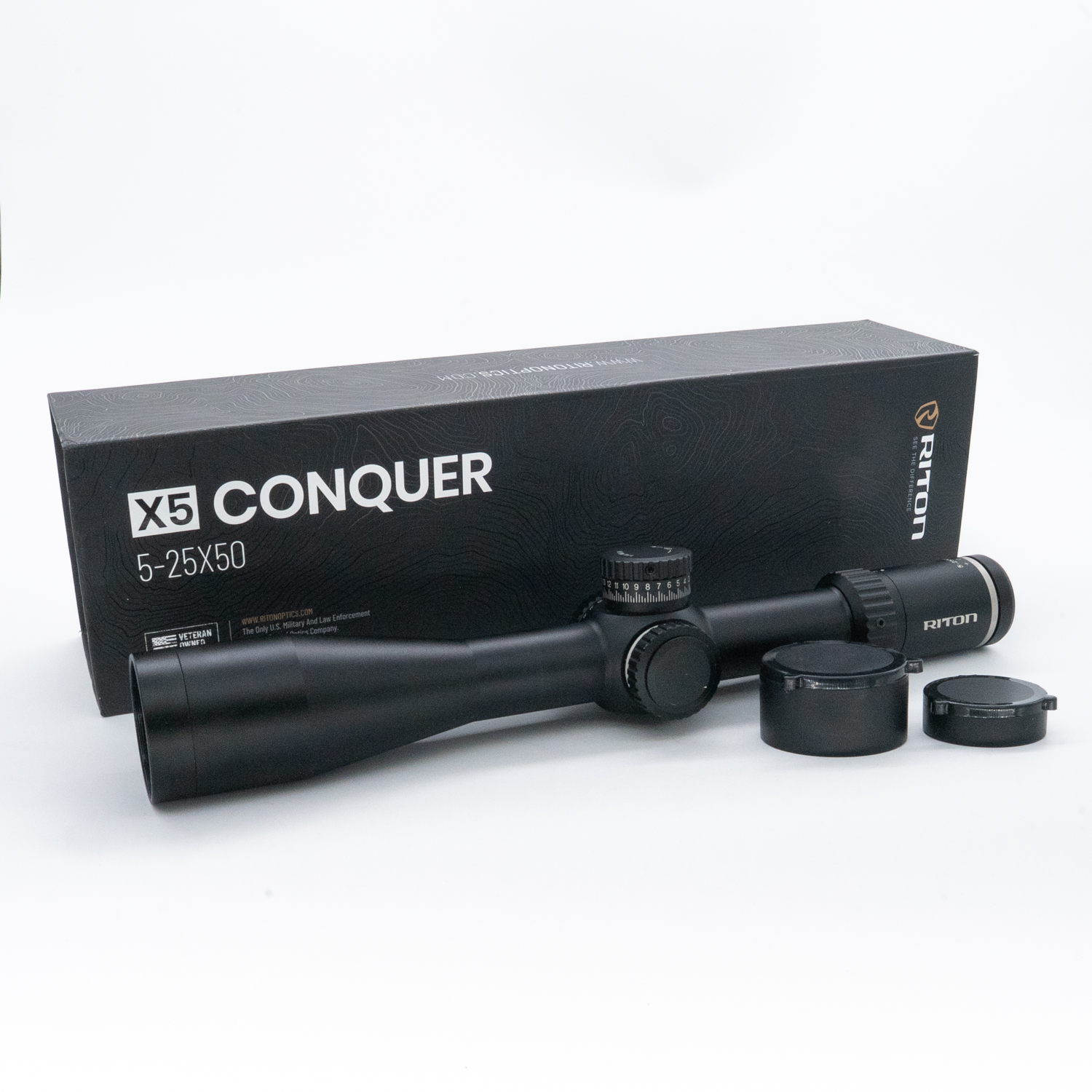 Pre-Owned Riton Conquer X5 5-25x50 HD FFP Non Illuminated BAF-MOA 1/4 MOA Zero Stop 34mm Rifle Scope - PO2577