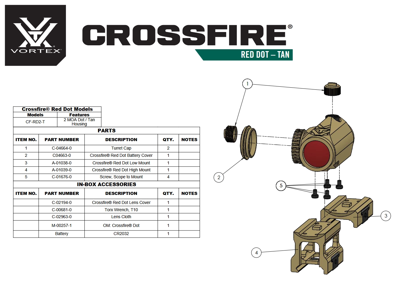 Vortex Crossfire 2 MOA Red Dot Sight - Tan