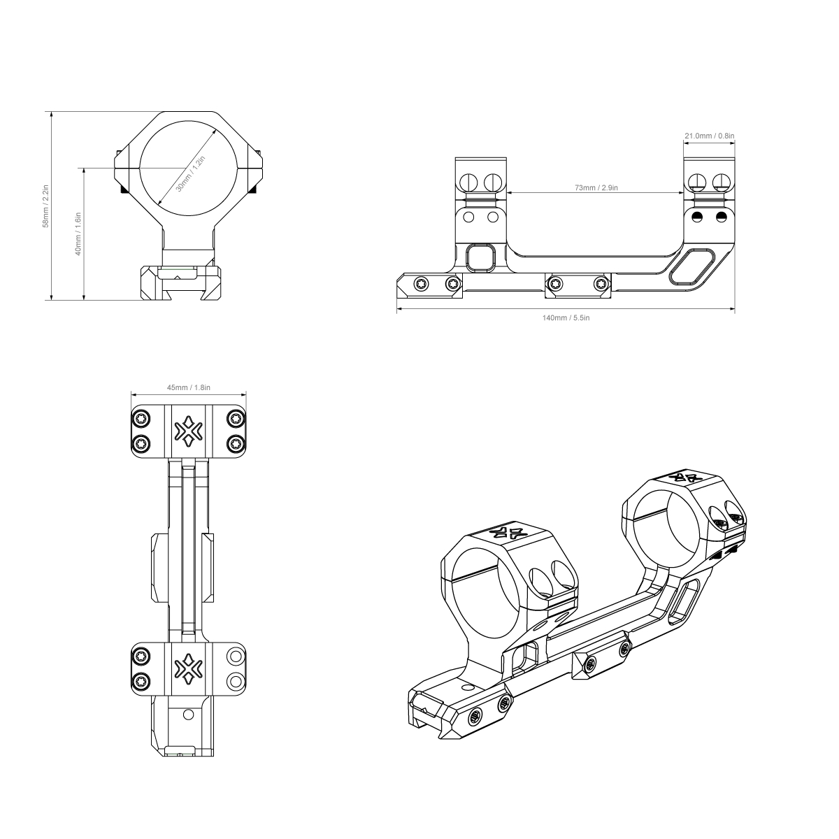 Vector Optics 30mm One Piece Dovetail Cantilever ACD Mount