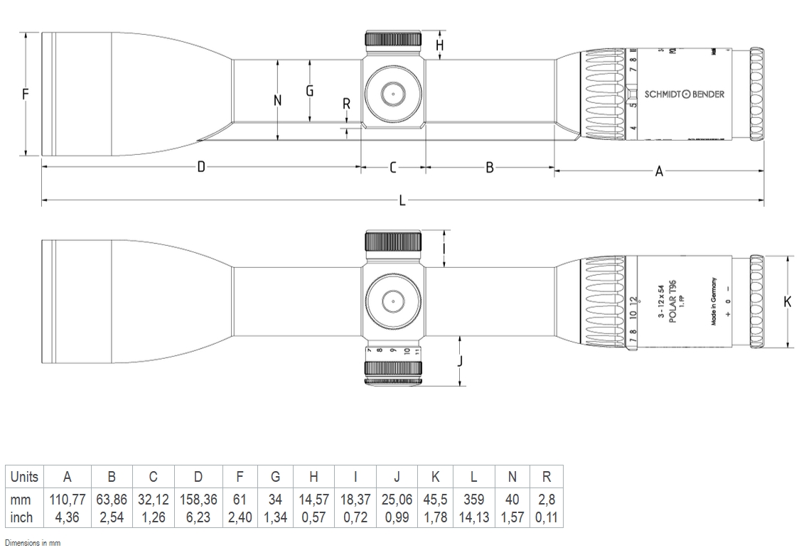 Schmidt & Bender Polar T96 3-12x54 SFP Illuminated D7 1cm cw Posicon Side Focus Rifle Scope