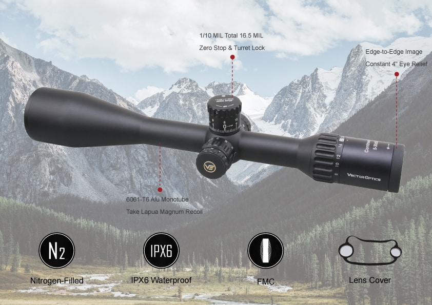 Vector Optics Continental 5-30x56 SFP Illuminated VCT-20A 0.1 MRAD Zero Stop Rifle Scope