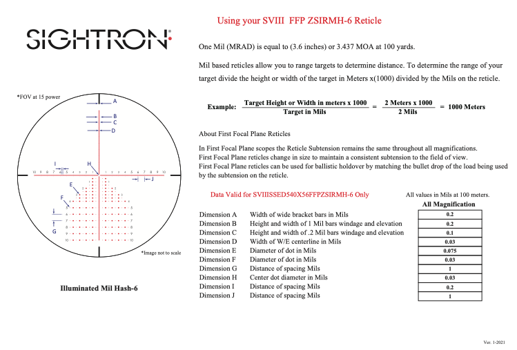 Sightron SVIII ED 5-40X56 FFP Zero Stop 0.1Mrad Illuminated MH-6 Rifle Scope