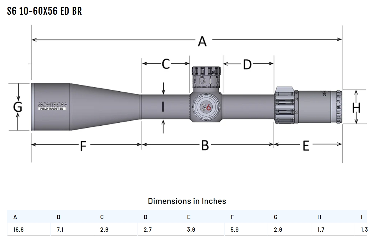 Sightron S6 10-60x56 SFP MOA-FTD Illuminated 1/8 MOA 34mm Rifle Scope