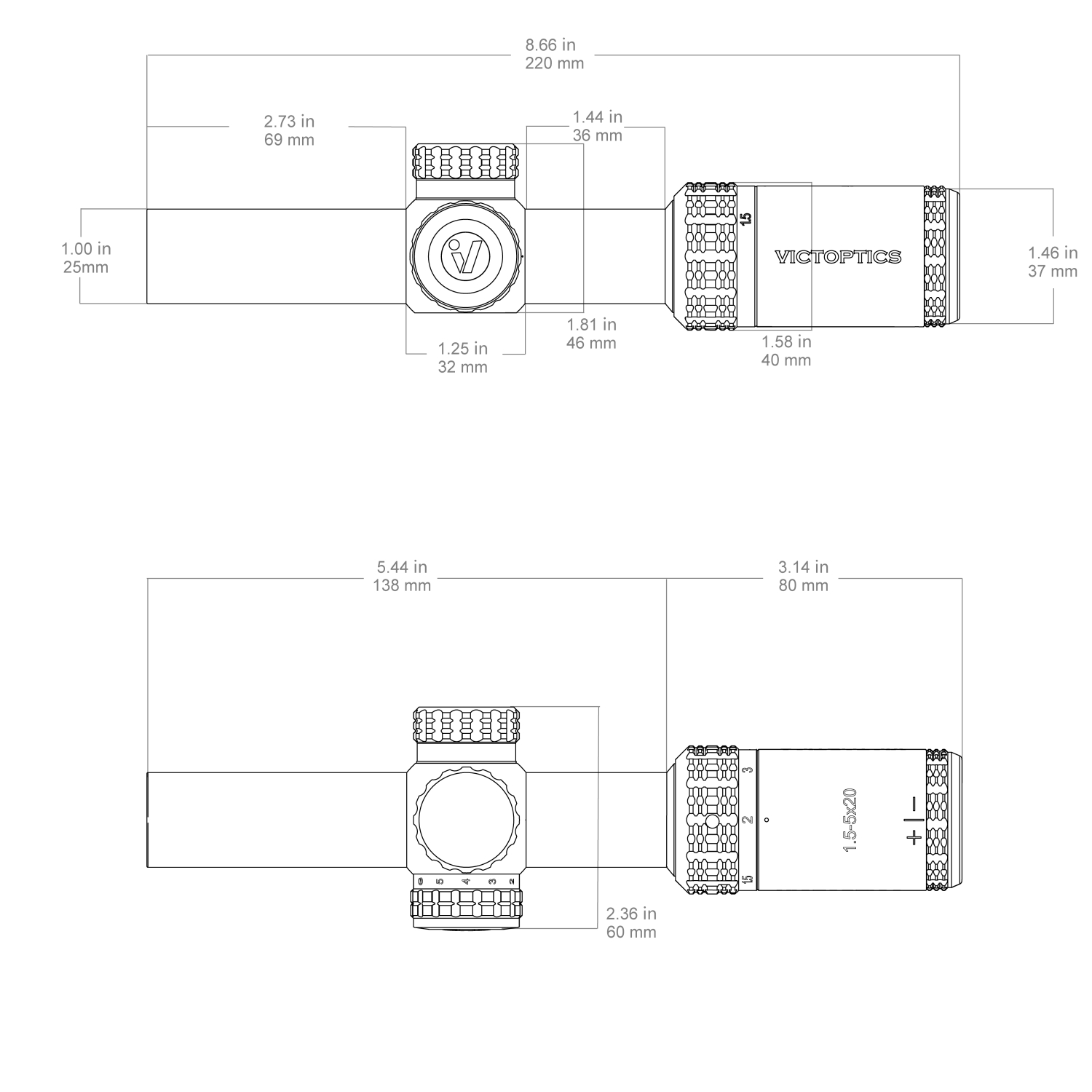 Vector Optics Victoptics SOI 1.5-5x20 SFP VNM-1 1/5MIL 1" Rifle Scope