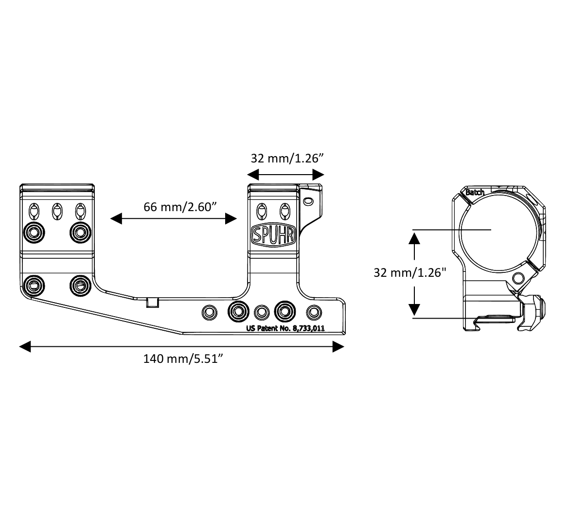 Spuhr ISMS SP-4026C 34mm H32mm 0MIL PIC Gen3 Scope Mount