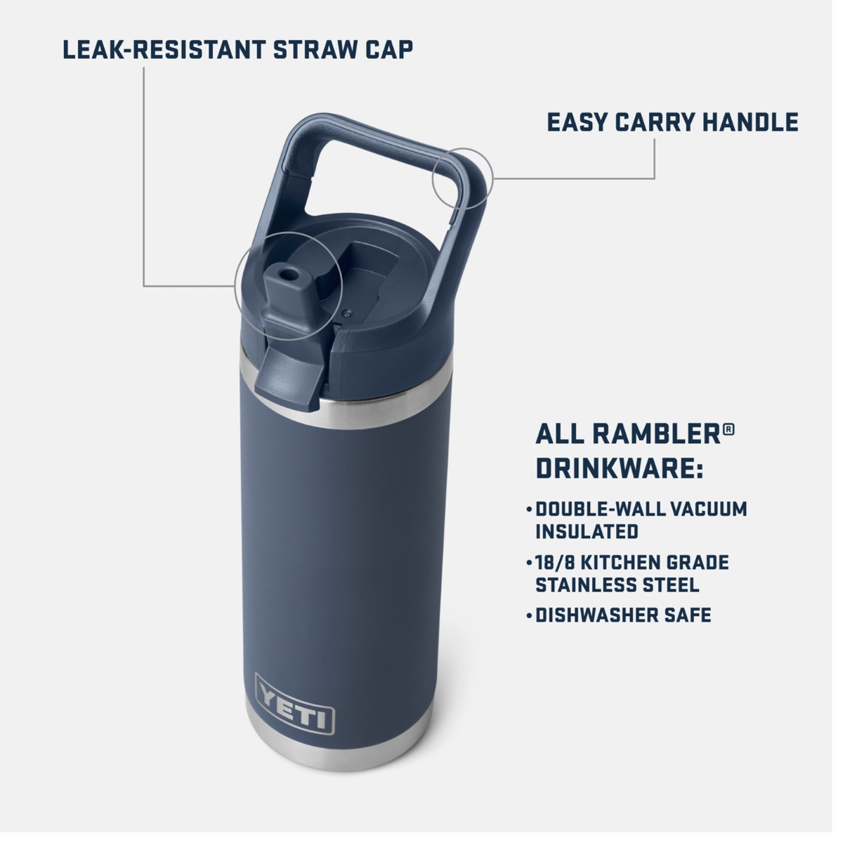 YETI Rambler 18oz (532ml) Drinks Bottle with Colour-Matched Straw Cap