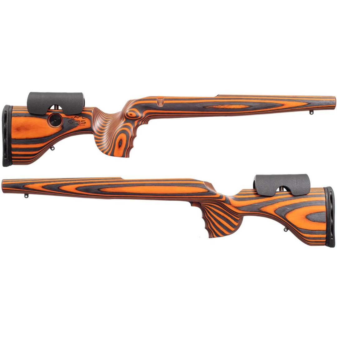 WIN A: GRS Adjustable Hunter Light Stock suited to Short Action Tika T3/T3X R/H - Orange Black Laminate