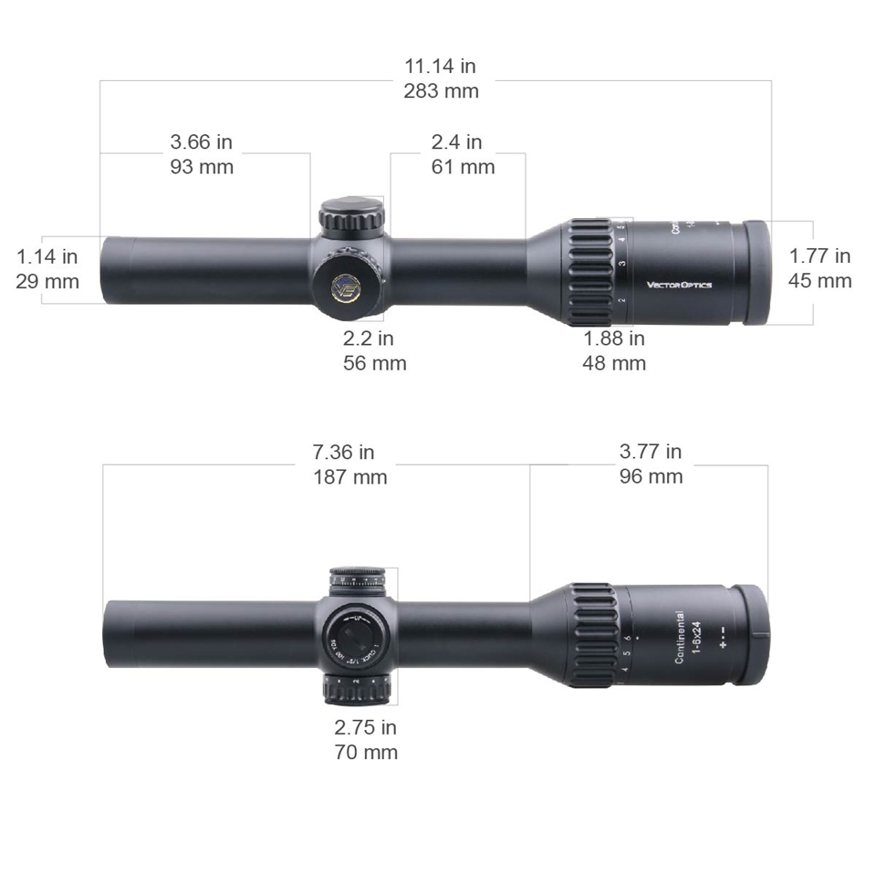 Vector Optics Continental X6 1-6x24 LVPO Fiber IR 1/2MOA 30mm Rifle Scope