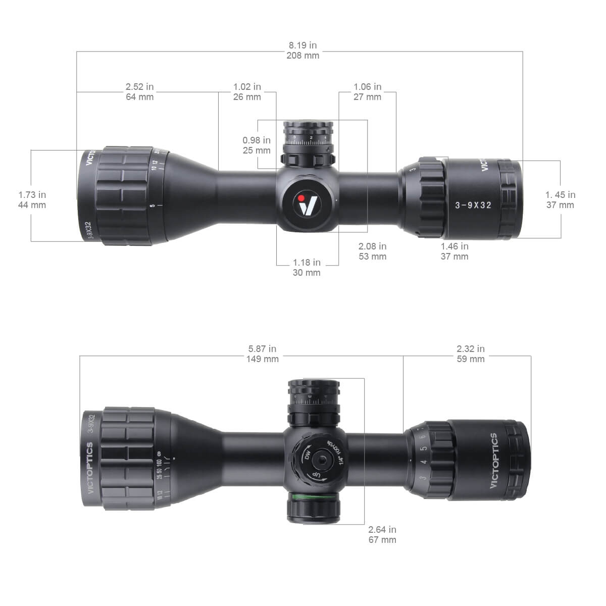Lunette De Tir Vector Victoptics 2-6x32 - Réticule Illuminé Rouge/Vert - Parallaxe Ajustable 10m - Pour Fusil