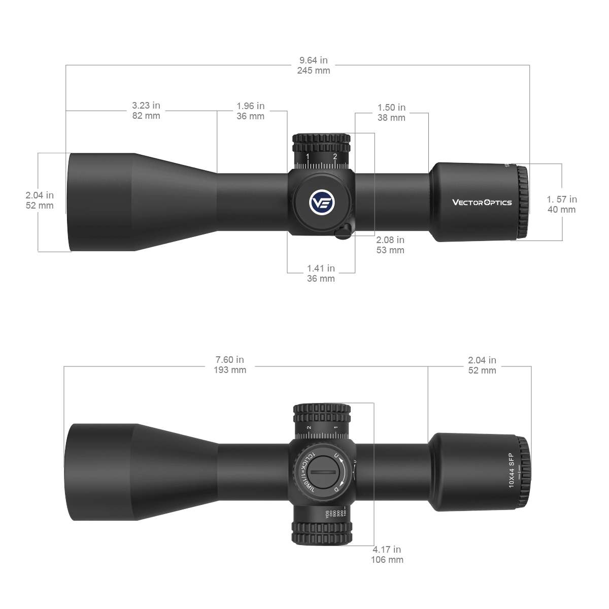 Vector Optics Veyron 10x44 SFP Compact 0.1MRAD Etched MPR-V5 30mm Rifle Scope