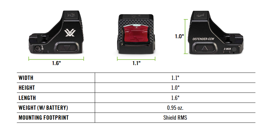 Vortex Optics Defender CCW 6 MOA Red Dot Sight