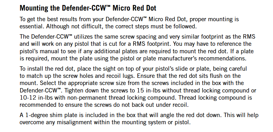Vortex Optics Defender CCW 6 MOA Red Dot Sight
