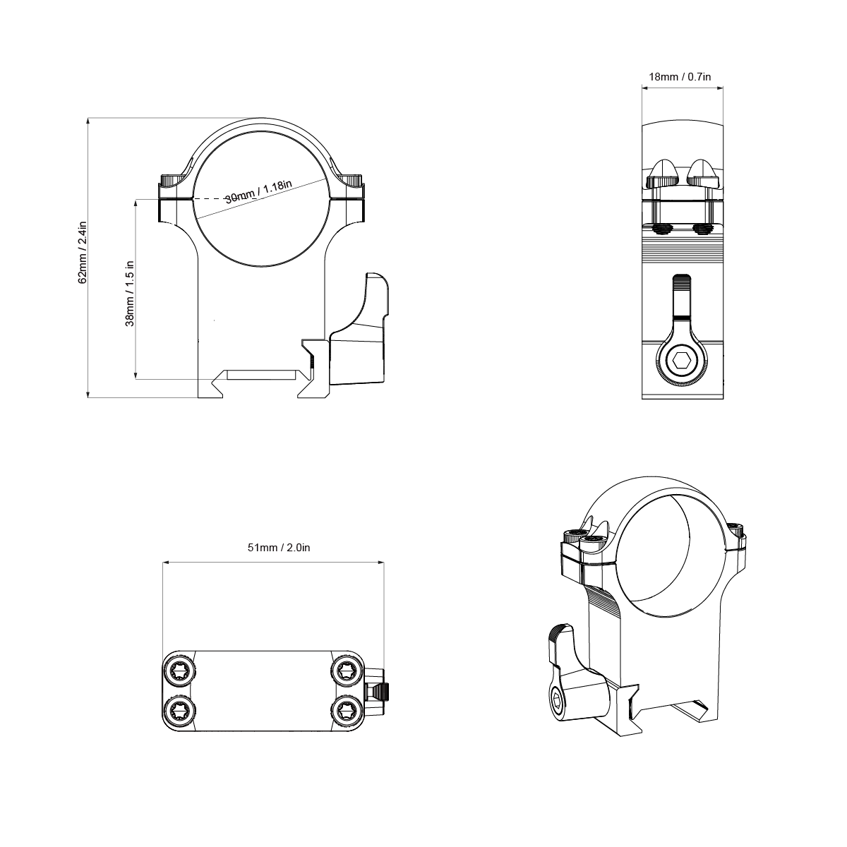 Vector Optics 30mm Steel High QD Weaver Picatinny Rings
