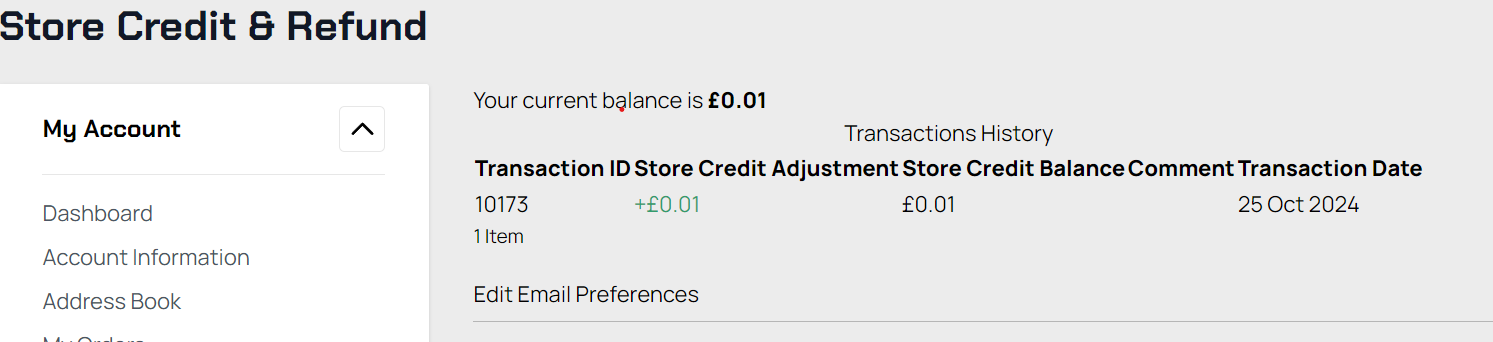 Store credit history and balance
