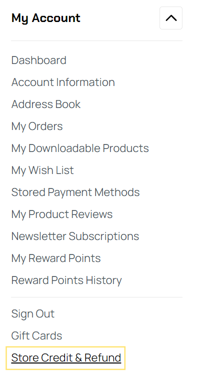 Store Credit & Refund menu