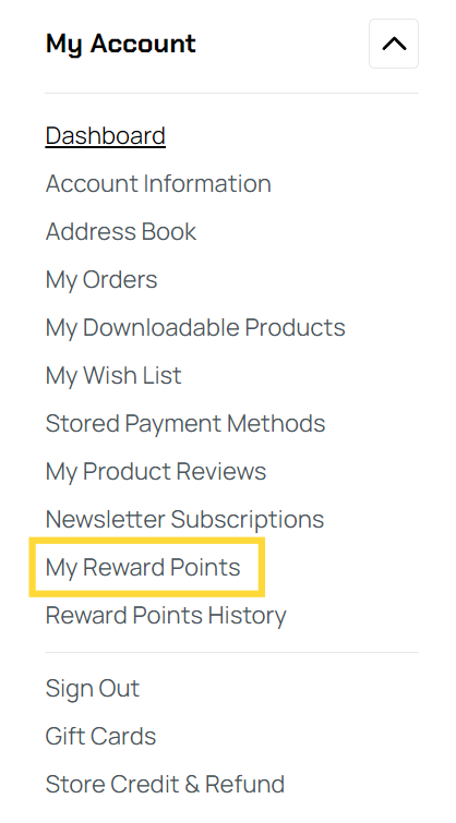 My Reward Points menu