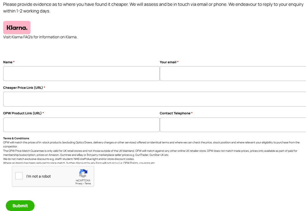 Price match form